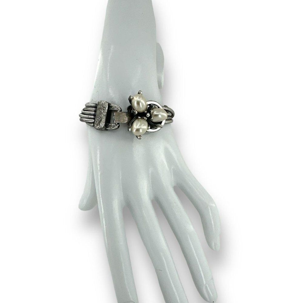 PEARLS STATION Oxidize Fashion Bracelet Multi Strands Silver Plated Box Clasp
